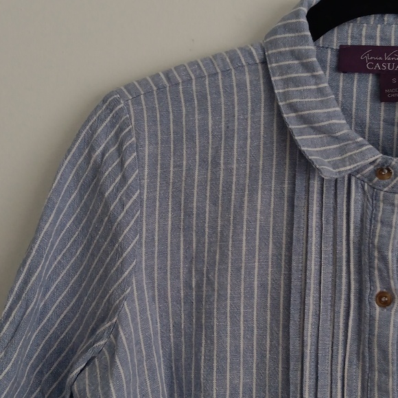 Gloria Vanderbilt Casuals Linen Striped Pinch Pleat Shirt #2202 - Picture 3 of 5